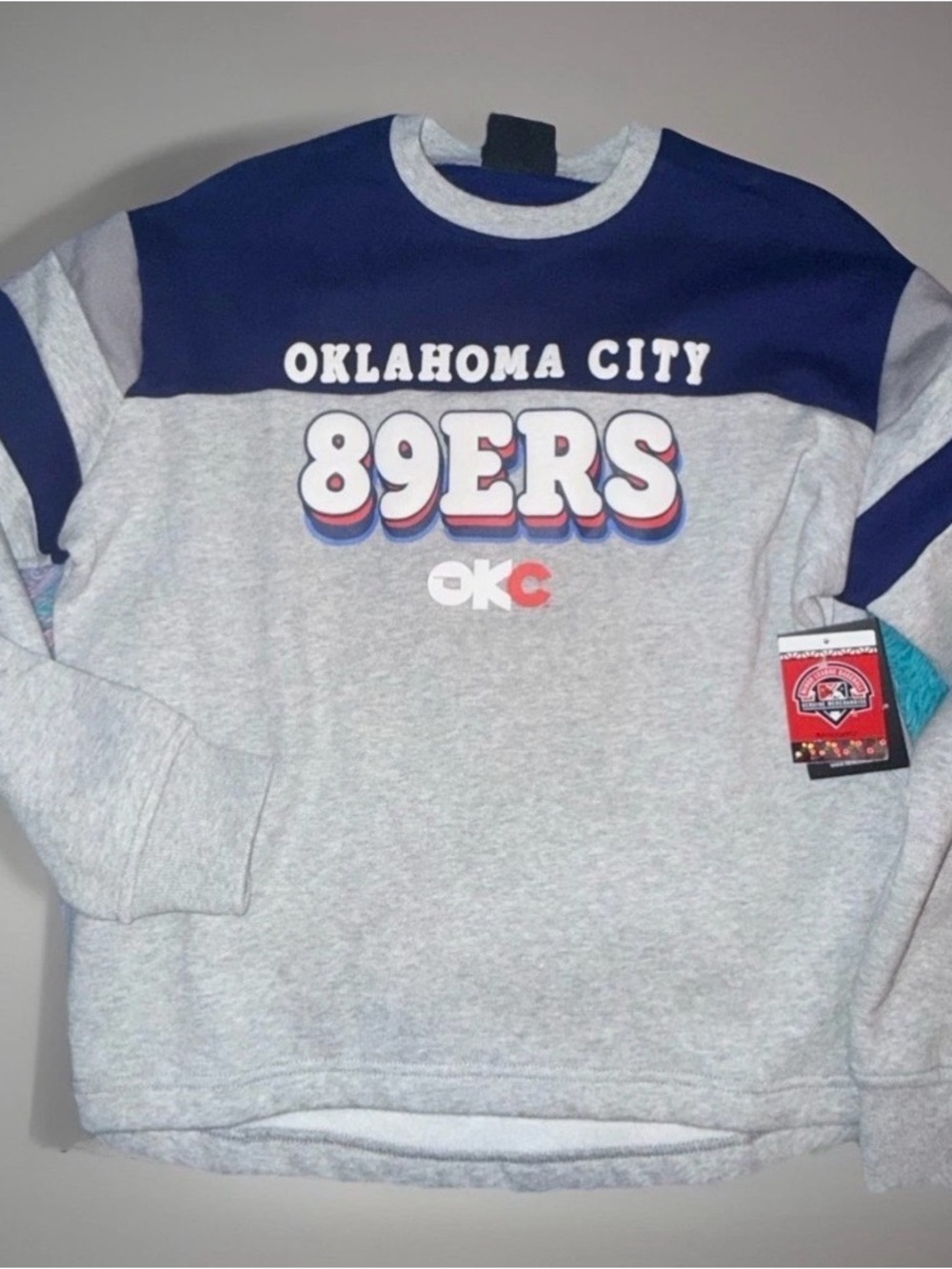 Oklahoma City 89ERS Colorblock Crewneck Sweatshirt - Gray & Navy